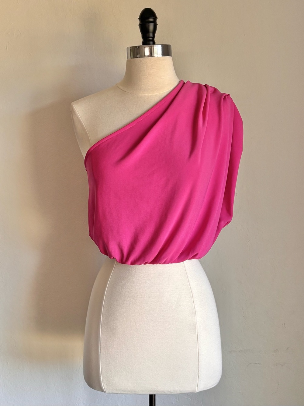 Zara Hot Pink One-Shoulder Draped Asymmetrical Crop Top, Small
